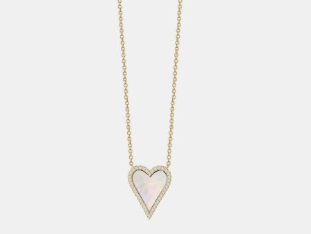 Diamond Border Mother of Pearl Pointy Heart Necklace Online