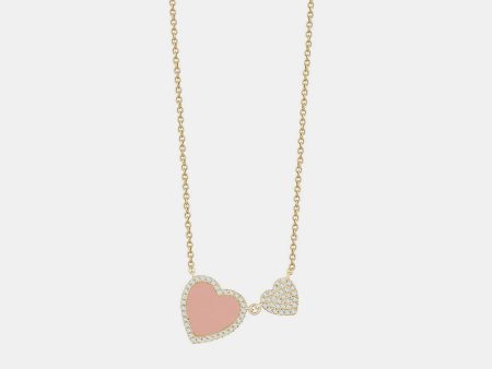 Diamond Pink Double Heart Necklace For Cheap